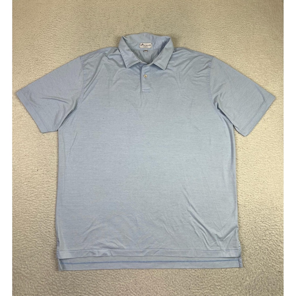 Peter Millar Polo Shirt Mens 2XL Blue Nanoluxe 100% Cotton Solid Knit‎ Casual